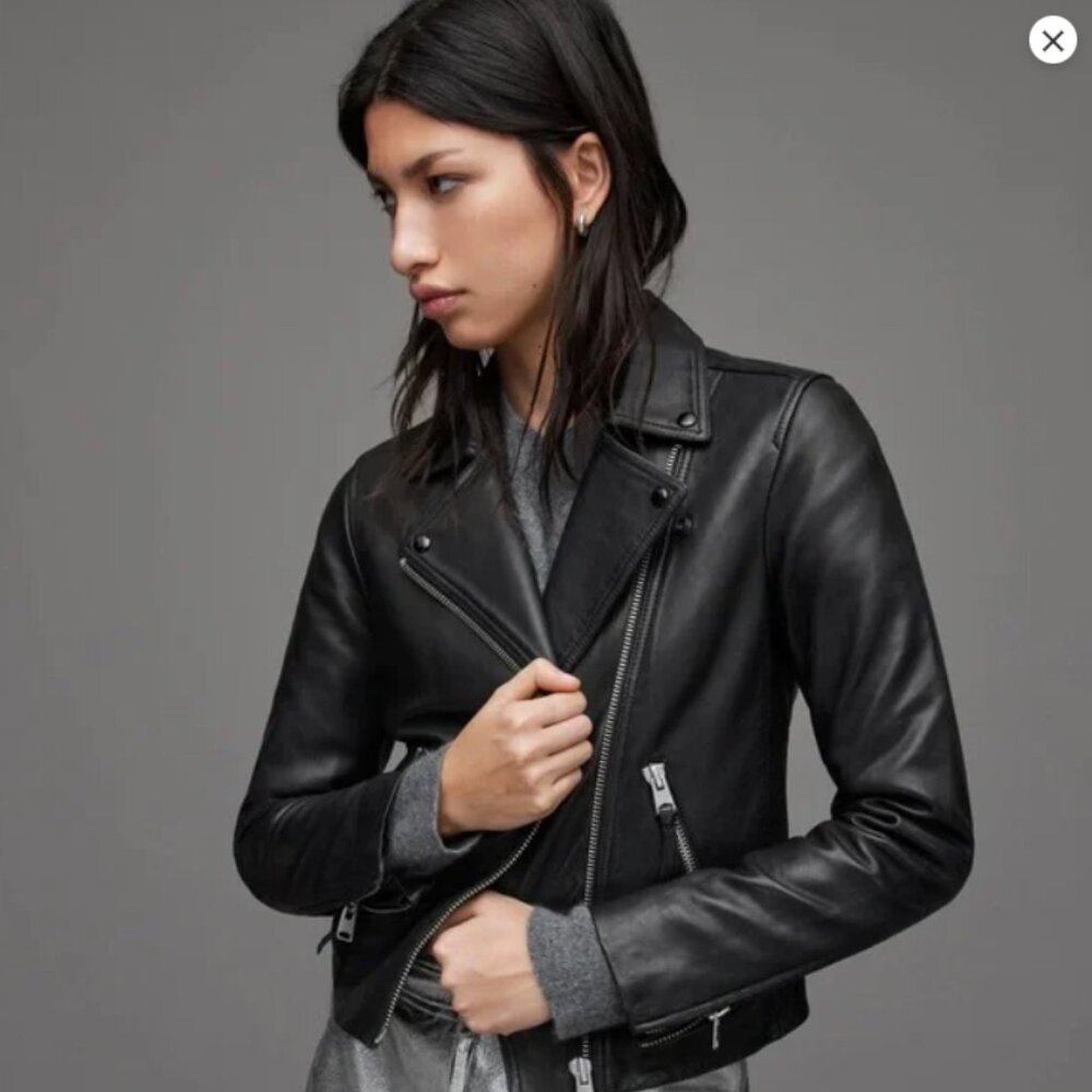 All Saints Dalby Slim Fit Leather Biker Jacket - Size 0 - Like New!